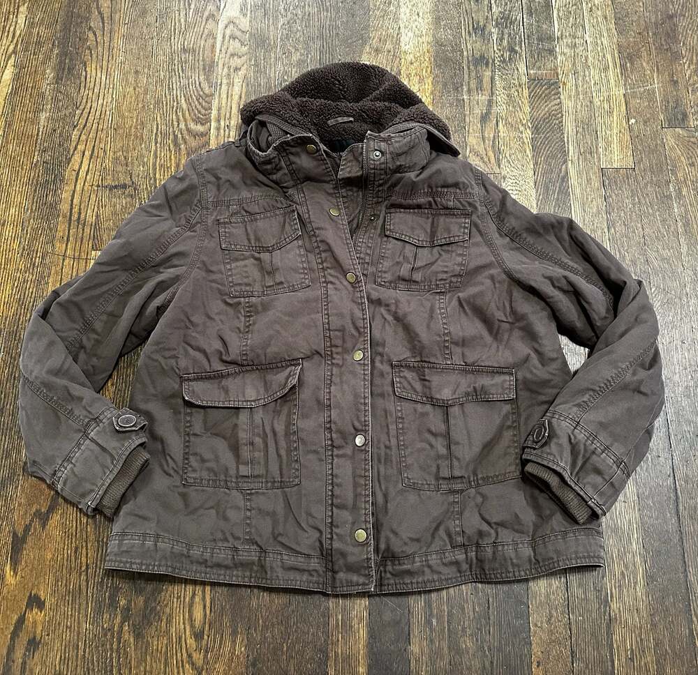 Y2K Lane Bryant Brown Sherpa Lined Utility Jacket With Hood Size 14/16 XL